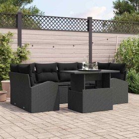 Conjunto de sofá de jardín con cojín 7 pcs Negro Poliratán en Sofás de exterior | Comprar online en Foru.es