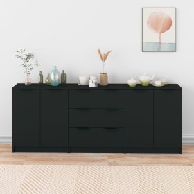Aparador de 3 piezas madera contrachapada negro de vidaXL, Aparadores - Ref: Foro24-3115781, Precio: 197,23 €, Descuento: %