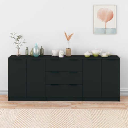 Aparador de 3 piezas madera contrachapada negro de vidaXL, Aparadores - Ref: Foro24-3115781, Precio: 197,23 €, Descuento: %