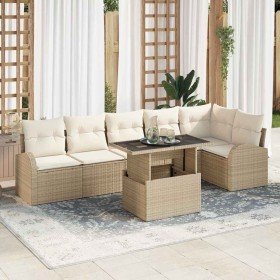 Conjunto de sofá de jardín 7 pcs beige y crema ratán sintético en Sofás de exterior | Comprar online en Foru.es