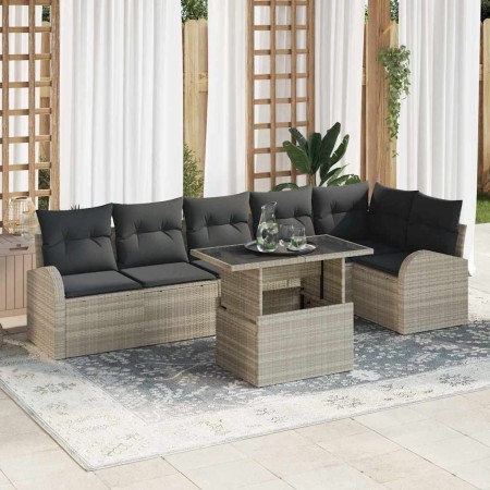 Conjunto de sofá de jardín 7 pcs Gris Claro ratán sintético en Sofás de exterior | Comprar online en Foru.es