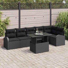 Conjunto de sofá de jardín 7 pcs Negro ratán sintético en Sofás de exterior | Comprar online en Foru.es
