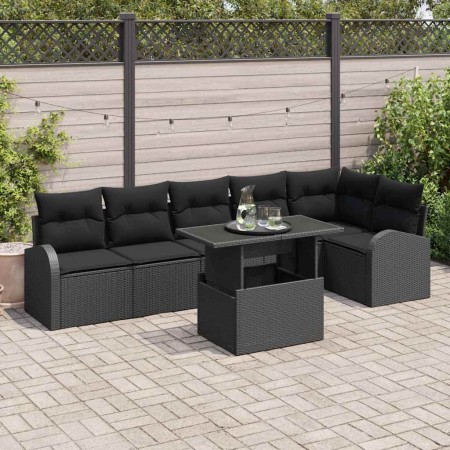 Conjunto de sofá de jardín 7 pcs Negro ratán sintético en Sofás de exterior | Comprar online en Foru.es