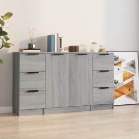 Aparadores 3 piezas madera contrachapada gris Sonoma de vidaXL, Aparadores - Ref: Foro24-3115842, Precio: 149,01 €, Descuento: %