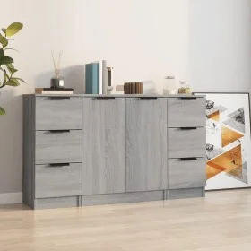 Aparadores 3 piezas madera contrachapada gris Sonoma de vidaXL, Aparadores - Ref: Foro24-3115842, Precio: 151,17 €, Descuento: %