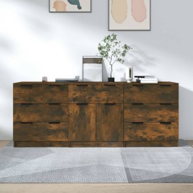 Aparador de 3 piezas madera contrachapada color roble ahumado de vidaXL, Aparadores - Ref: Foro24-3115801, Precio: 236,22 €, ...
