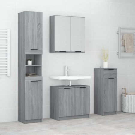 Set de armario de baño 4 pzas madera contrachapada gris sonoma de vidaXL, Muebles de baño - Ref: Foro24-3115890, Precio: 261,...