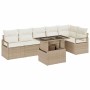 Conjunto de sofá de jardín con cojín 7 pcs Beige Poliratán en Sofás de exterior | Comprar online en Foru.es