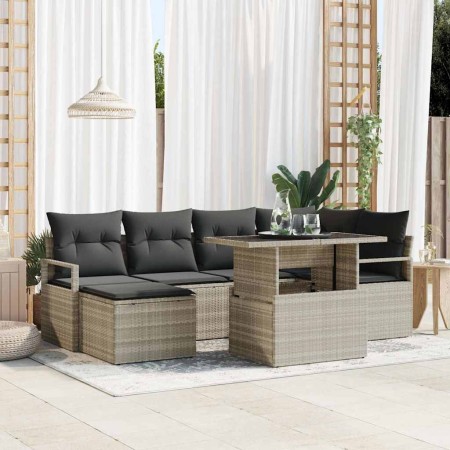 Conjunto de sofá de jardín con cojín 7 pcs Gris claro en Sofás de exterior | Comprar online en Foru.es