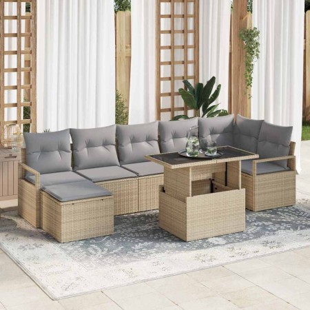 Conjunto de sofá de jardín con cojín 8 pcs beige y gris claro en Sofás de exterior | Comprar online en Foru.es