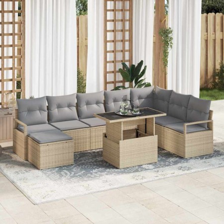 Conjunto de sofá de jardín con cojín 9 pcs beige y gris claro en Sofás de exterior | Comprar online en Foru.es