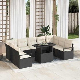 Conjunto de sofá de jardín 10 pcs Negro y crema ratán sintético en Sofás de exterior | Comprar online en Foru.es