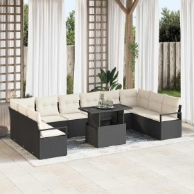 Conjunto de sofá de jardín 11 pcs Negro y crema ratán sintético en Sofás de exterior | Comprar online en Foru.es