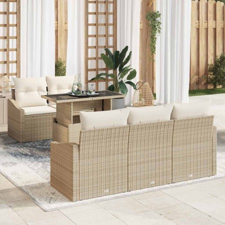 Conjunto de sofá de jardín 6 pcs beige y crema ratán sintético en Sofás de exterior | Comprar online en Foru.es