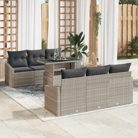 Conjunto de sofá de jardín 7 pcs Gris Claro ratán sintético en Sofás de exterior | Comprar online en Foru.es