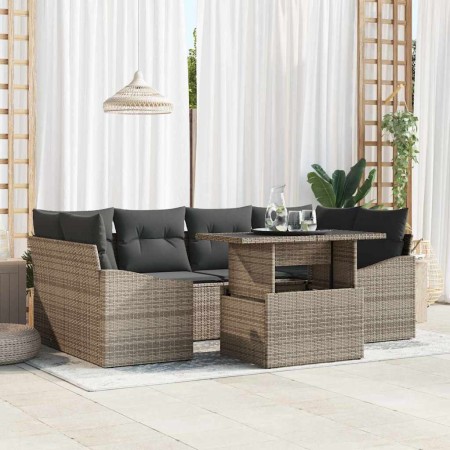 Conjunto de sofá de jardín 7 pcs Gris ratán sintético en Sofás de exterior | Comprar online en Foru.es