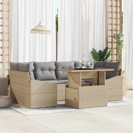 Conjunto de sofá de jardín con cojín 7 pcs beige y gris claro en Sofás de exterior | Comprar online en Foru.es