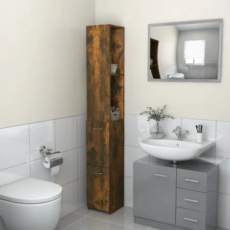 Armario baño madera contrachapada roble ahumado 25x26,5x170 cm de vidaXL, Muebles de baño - Ref: Foro24-815960, Precio: 61,19...