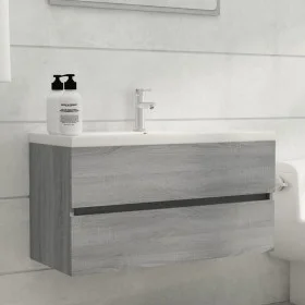Sonoma-Waschbeckenschrank aus grauem Sperrholz, 90 x 38,5 x 45 cm von vidaXL, Badezimmermöbel - Ref: Foro24-815655, Preis: 51...