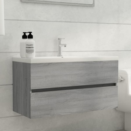 Mueble de lavabo madera contrachapada gris Sonoma 90x38,5x45cm de vidaXL, Muebles de baño - Ref: Foro24-815655, Precio: 53,16...