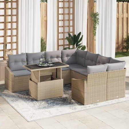 Conjunto de sofá de jardín con cojín 9 pcs Beige y Gris Claro en Sofás de exterior | Comprar online en Foru.es