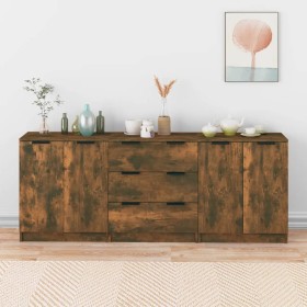 Aparador de 3 piezas madera manufacturada color roble ahumado de vidaXL, Aparadores - Ref: Foro24-3115785, Precio: 191,20 €, ...