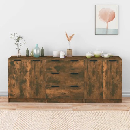 Aparador de 3 piezas madera manufacturada color roble ahumado de vidaXL, Aparadores - Ref: Foro24-3115785, Precio: 191,20 €, ...