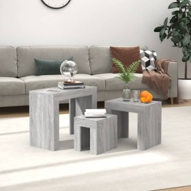 Mesas de centro apilables 3 pzas madera ingeniería gris Sonoma de vidaXL, Mesas de centro - Ref: Foro24-815985, Precio: 75,75...