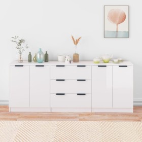 Aparador de 3 piezas madera contrachapada blanca brillante de vidaXL, Aparadores - Ref: Foro24-3115784, Precio: 237,35 €, Des...
