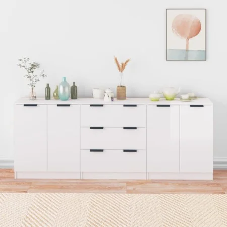 Aparador de 3 piezas madera contrachapada blanca brillante de vidaXL, Aparadores - Ref: Foro24-3115784, Precio: 233,08 €, Des...