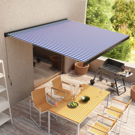 Toldo de carrete manual azul y blanco 350x250 cm en Toldos | Comprar online en Foru.es