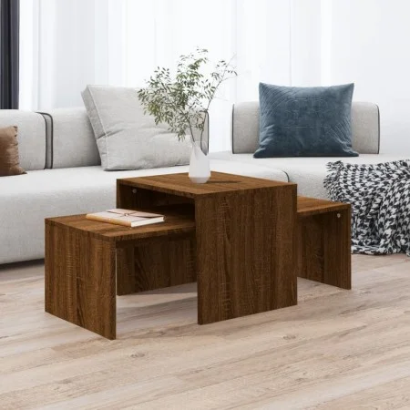 Set mesas centro madera contrachapada roble marrón 100x48x40 cm de vidaXL, Mesas de centro - Ref: Foro24-815548, Precio: 56,0...