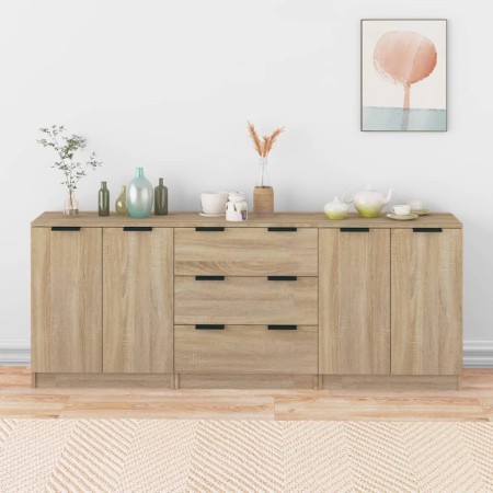 Aparador de 3 piezas madera contrachapada color roble Sonoma de vidaXL, Aparadores - Ref: Foro24-3115782, Precio: 189,24 €, D...