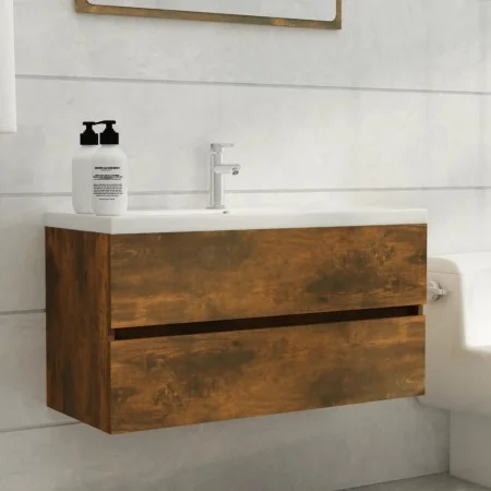 Mueble lavabo madera contrachapada roble ahumado 90x38,5x45cm de vidaXL, Muebles de baño - Ref: Foro24-815654, Precio: 55,97 ...
