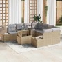 Juego de Sofá Manual 9 pcs Beige y Gris Claro ratán sintético en Sofás de exterior | Comprar online en Foru.es