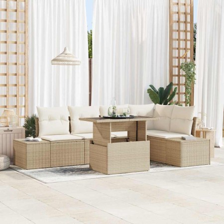 Conjunto de sofá de jardín 6 pcs Beige ratán sintético en Sofás de exterior | Comprar online en Foru.es