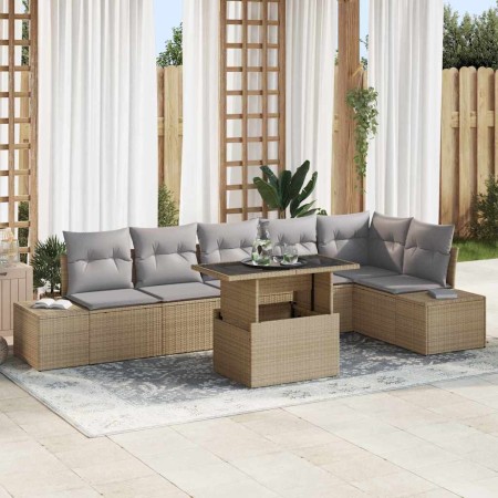 Conjunto de sofá de jardín con cojín 7 pcs Beige y Gris Claro en Sofás de exterior | Comprar online en Foru.es
