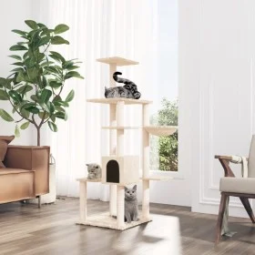 Rascador para gatos con postes de sisal color crema 142 cm de vidaXL, Mobiliario para gatos - Ref: Foro24-171591, Precio: 64,...