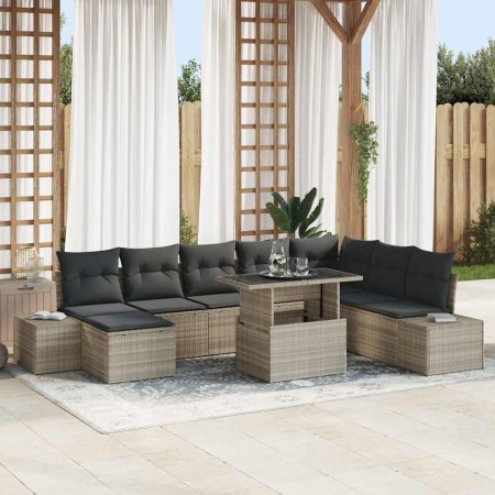 Conjunto de sofá de jardín 9 pcs Gris Claro ratán sintético en Sofás de exterior | Comprar online en Foru.es