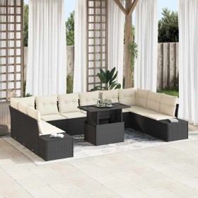 Conjunto de sofá de jardín con cojín 11 pcs Negro y crema en Sofás de exterior | Comprar online en Foru.es