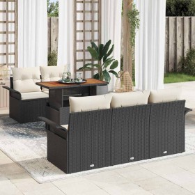 Conjunto de sofás de jardín 6 pcs Negro y crema ratán sintético en Sofás de exterior | Comprar online en Foru.es