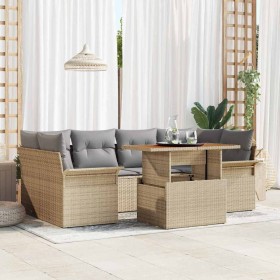 Conjunto de sofá de jardín con cojín 7 pcs beige y gris claro en Sofás de exterior | Comprar online en Foru.es
