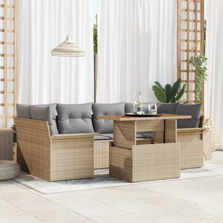 Conjunto de sofá de jardín con cojín 7 pcs beige y gris claro en Sofás de exterior | Comprar online en Foru.es