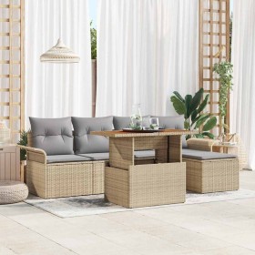 Conjunto de sofá de jardín con cojín 6 pcs beige y gris claro en Sofás de exterior | Comprar online en Foru.es