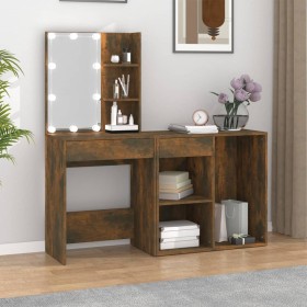 Tocador con LEDs y armario madera contrachapada roble ahumado de vidaXL, Tocadores para dormitorios - Ref: Foro24-3120185, Pr...