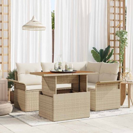 Conjunto de sofá de jardín con cojín 5 pcs beige y crema en Sofás de exterior | Comprar online en Foru.es