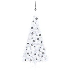 Medio árbol de Navidad con luces y bolas blanco 120 cm de vidaXL, Arboles de navidad - Ref: Foro24-3077657, Precio: 70,59 €, ...