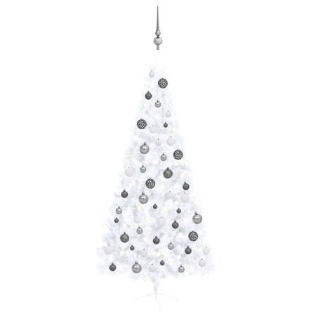 Medio árbol de Navidad con luces y bolas blanco 120 cm de vidaXL, Arboles de navidad - Ref: Foro24-3077657, Precio: 70,59 €, ...