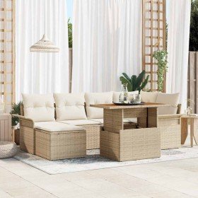 Conjunto de sofá de jardín con cojín 7 pcs beige y crema en Sofás de exterior | Comprar online en Foru.es
