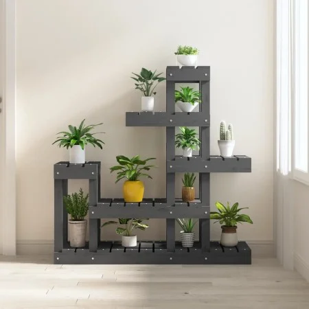 Soporte para plantas madera maciza de pino gris 92x25x97 cm de vidaXL, Soportes para macetas - Ref: Foro24-822104, Precio: 75...